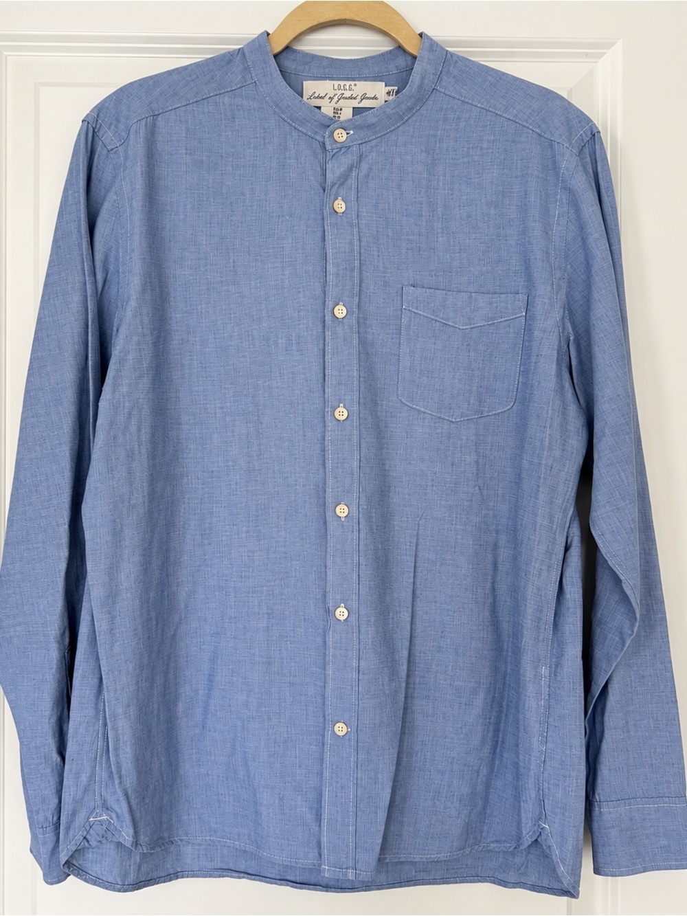 H&M L.O.G.G Light Blue Mandarin-Collar Casual Button-Down Men’s Shirt M